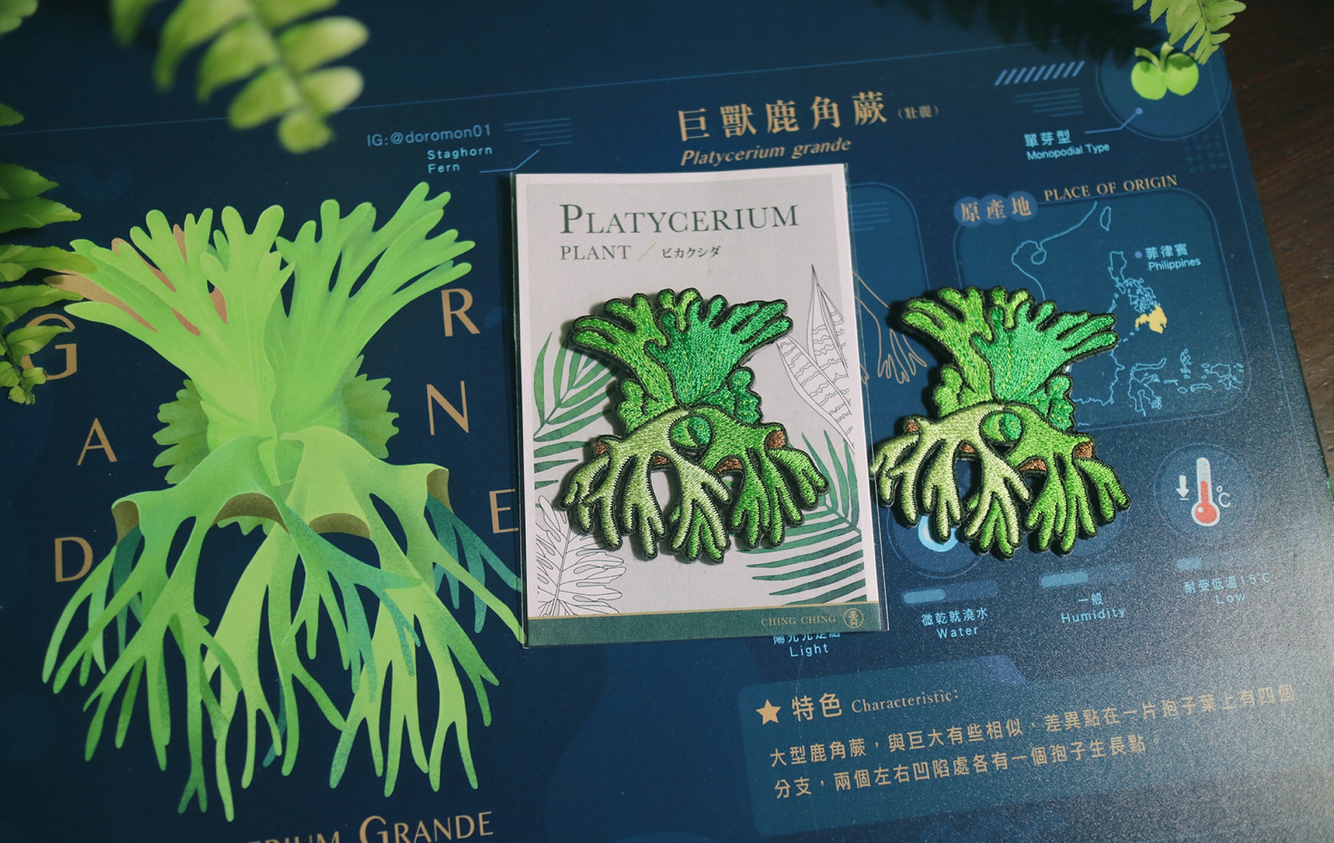 Platycerium Embroidered Patches with Pin Backs