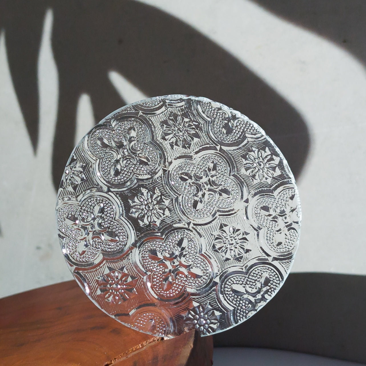Begonia Pattern Window-Cut Glass Coaster