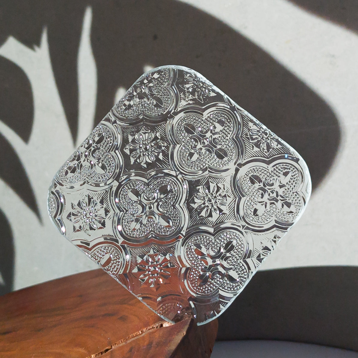 Begonia Pattern Window-Cut Glass Coaster