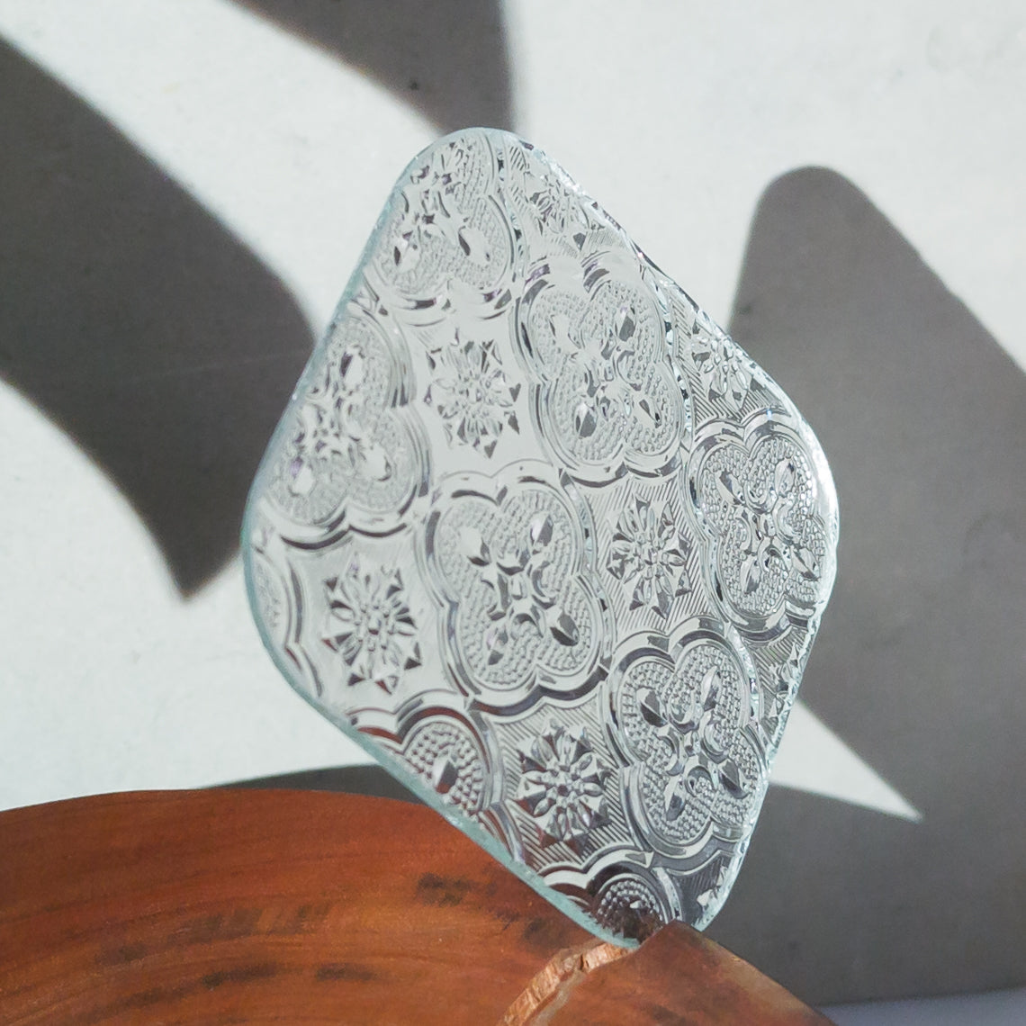 Begonia Pattern Window-Cut Glass Coaster
