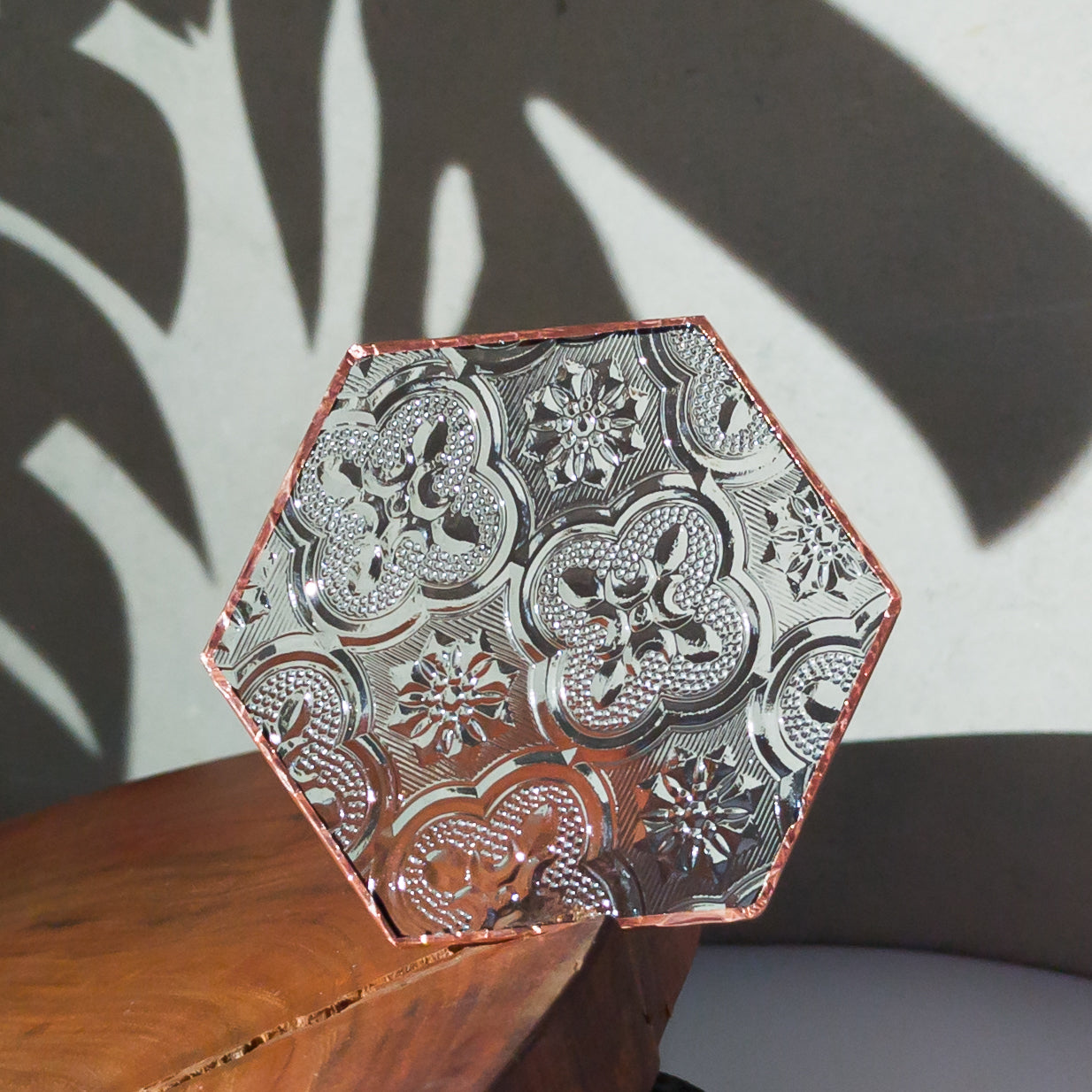 Copper-Aluminum Begonia Window-Cut Glass Coaster
