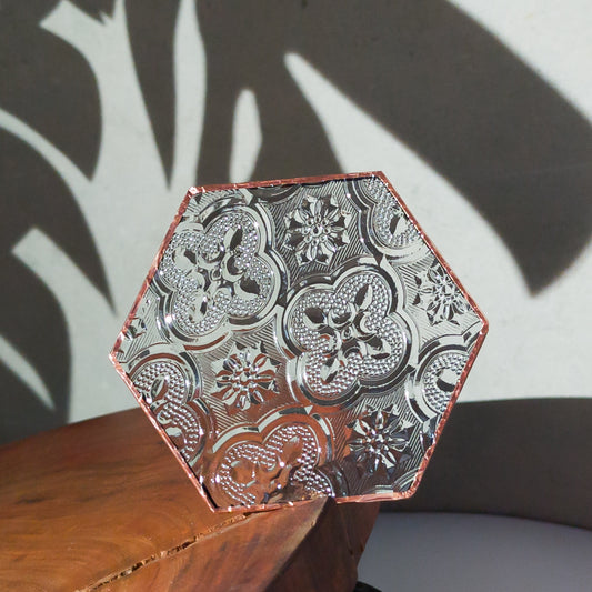 Copper-Aluminum Begonia Window-Cut Glass Coaster
