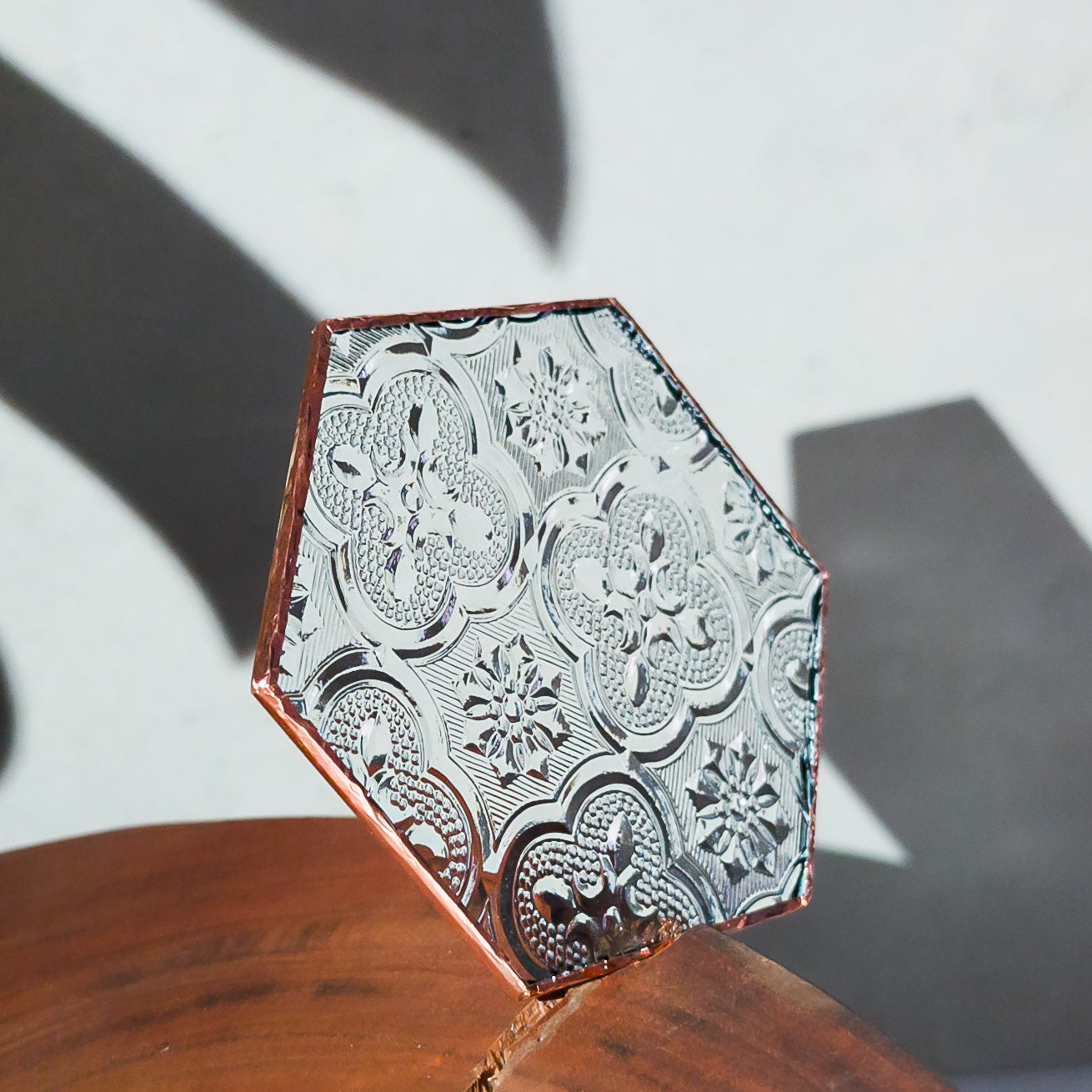 Copper-Aluminum Begonia Window-Cut Glass Coaster