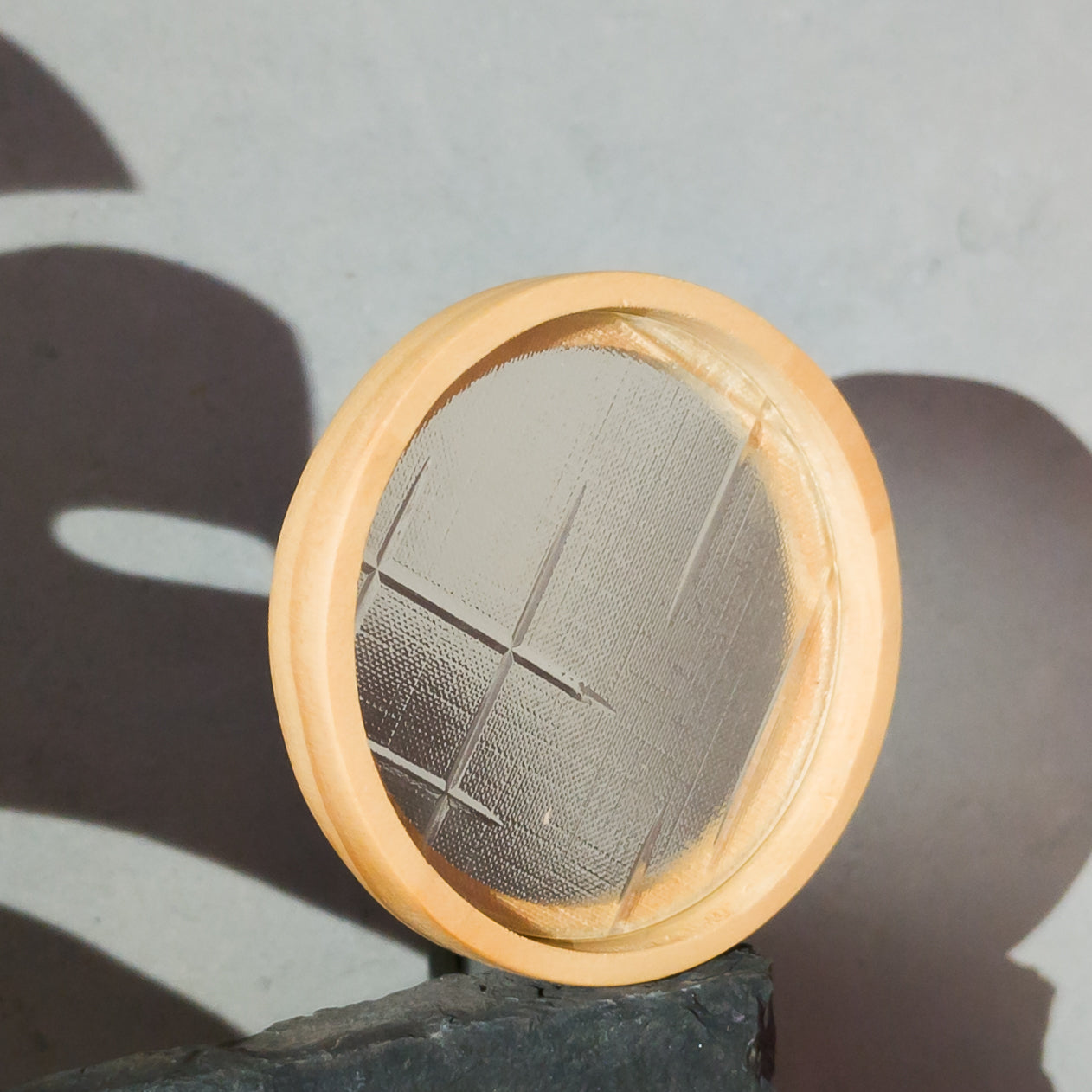 Pine Wood Round Tray with Window-Cut Glass Inlay