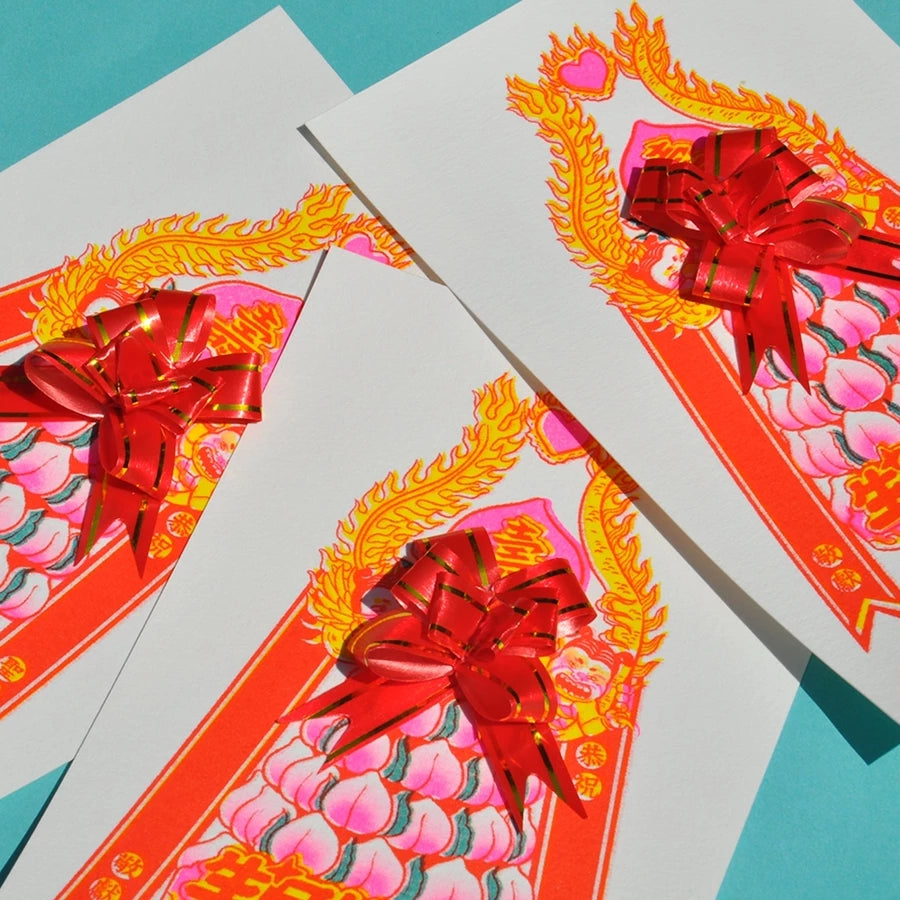 Longevity Peach Tower (Shòu Tāo Tā) Birthday Card